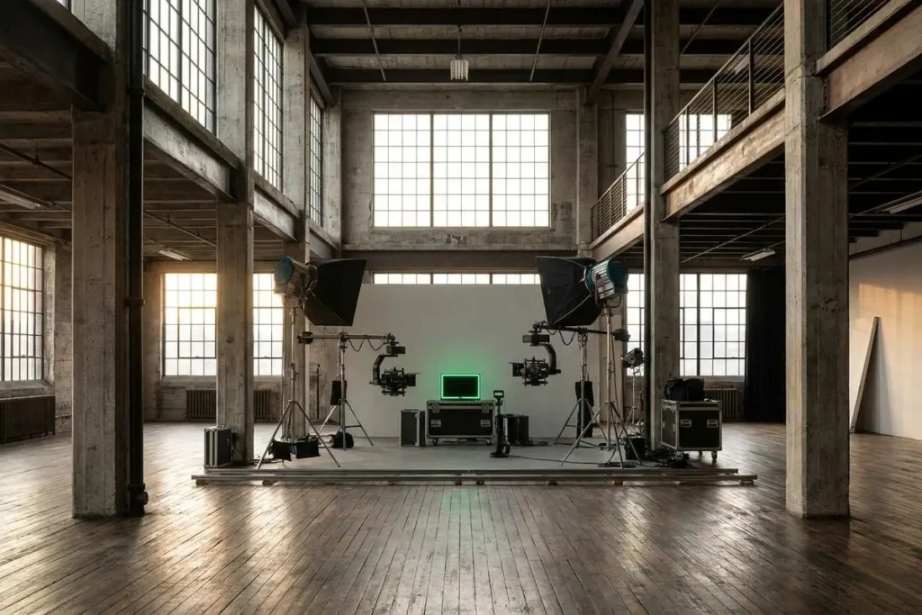 Set de grabación de vídeo corto para redes sociales en un loft industrial